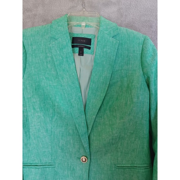 J Crew Campbell Blazer Sz 0 Green Linen Anchor Sailor Preppy Nautical Career - Picture 3 of 12